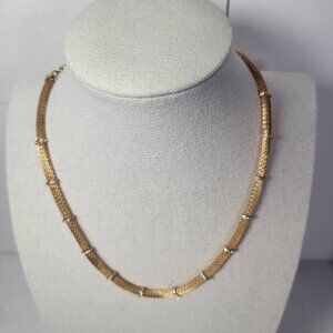 Baublebar Gold-Tone Mesh Necklace W/ Rhinestones & Adjustable Chain